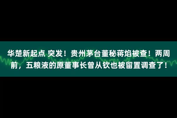 华楚新起点 突发！贵州茅台董秘蒋焰被查！两周前，五粮液的原董事长曾从钦也被留置调查了！