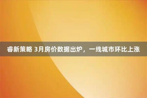睿新策略 3月房价数据出炉，一线城市环比上涨